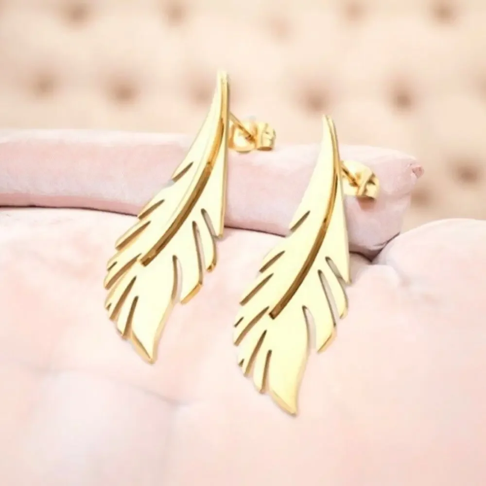 NEW 14K yellow gold plated boho leaf drop earrings jewelry B19A